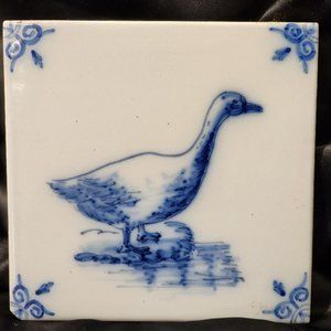 Vintage Harlingen Holland Delft Tile: Duck